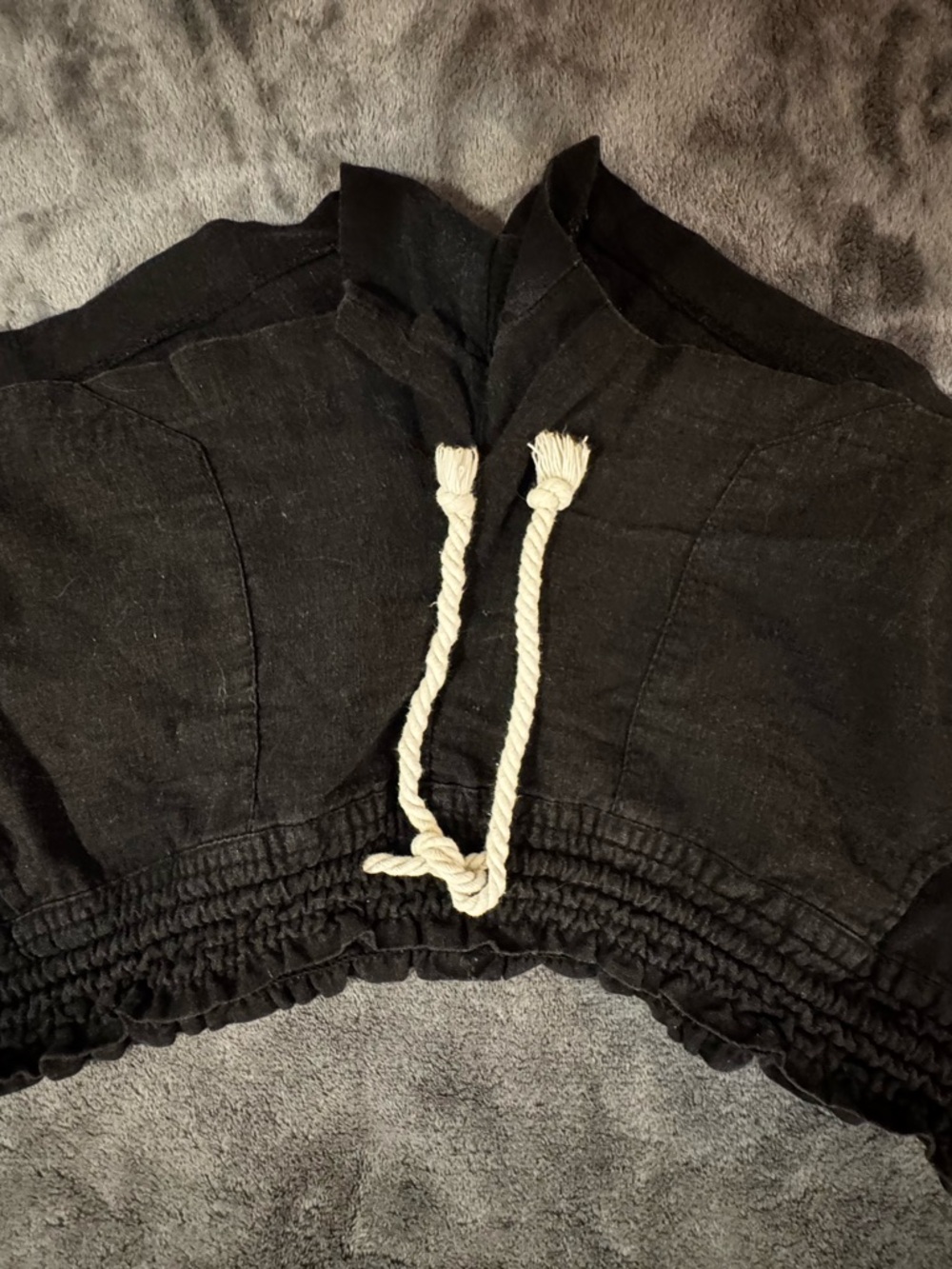 Roxy Black High-Waist Drawstring Shorts with Cream Rope